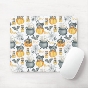 Mousepad Padrão Whimsical Halloween Cauldron and Cats