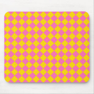 Mousepad Padrão Xadrez Arlequim Diamante Amarelo Rosa