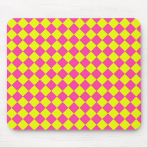 Mousepad Padrão Xadrez Diamante Rosa Amarelo