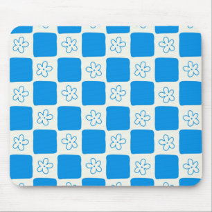 Mousepad Padrão Xadrez Flor Azul Préppy