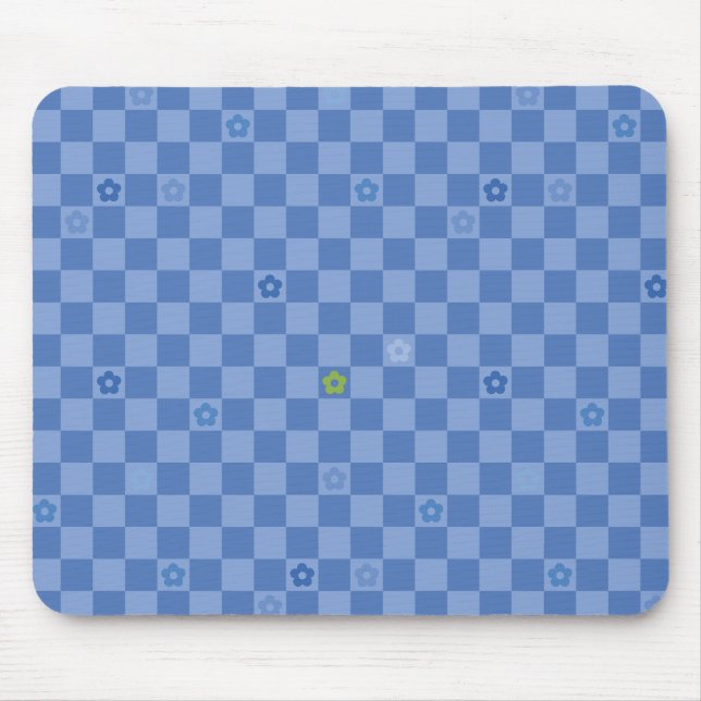 Mousepad Padrão Xadrez Flor No. 01 - Azul Claro (Frente)
