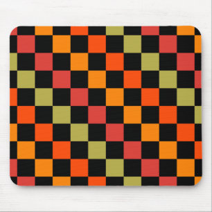 Mousepad Padrão Xadrez Laranja Preto de Gingham