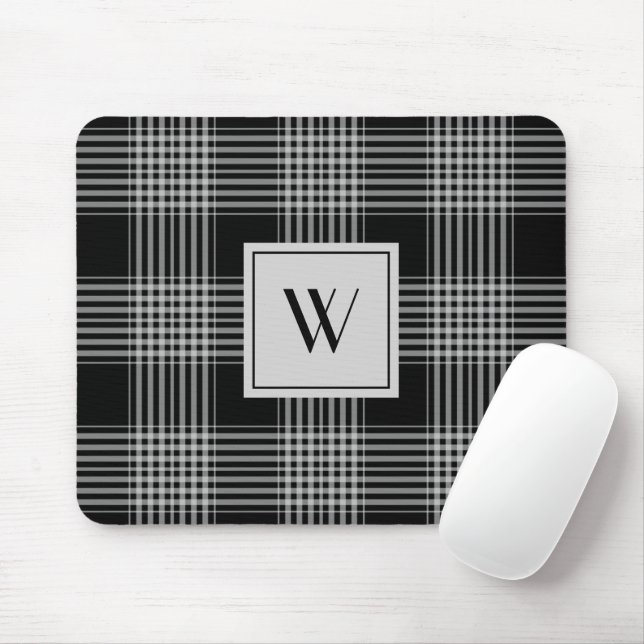 Mousepad Padrão Xadrez Preto E Branco Monograma Elegante (Com mouse)