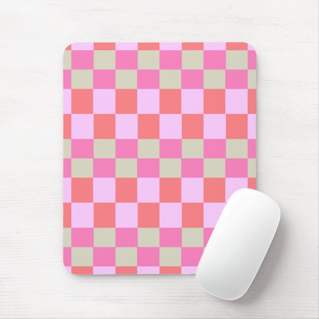 Mousepad Padrão Xadrez Retro Rosa e Bege Areia (Com mouse)