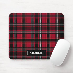 Mousepad Padrão Xadrez Tartan Vermelho e Preto e Nome Perso