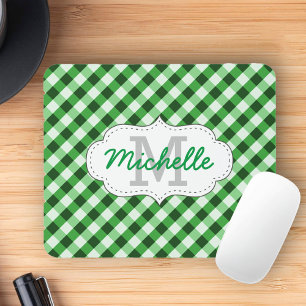 Mousepad Padrão Xadrez Verde Elegante Nome Personalizado