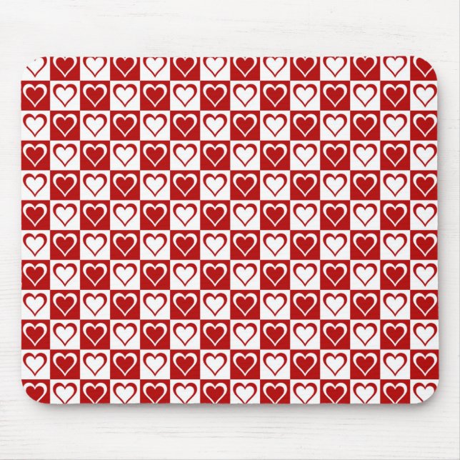 Mousepad Padrão Xadrez Vermelho com Corações (Frente)