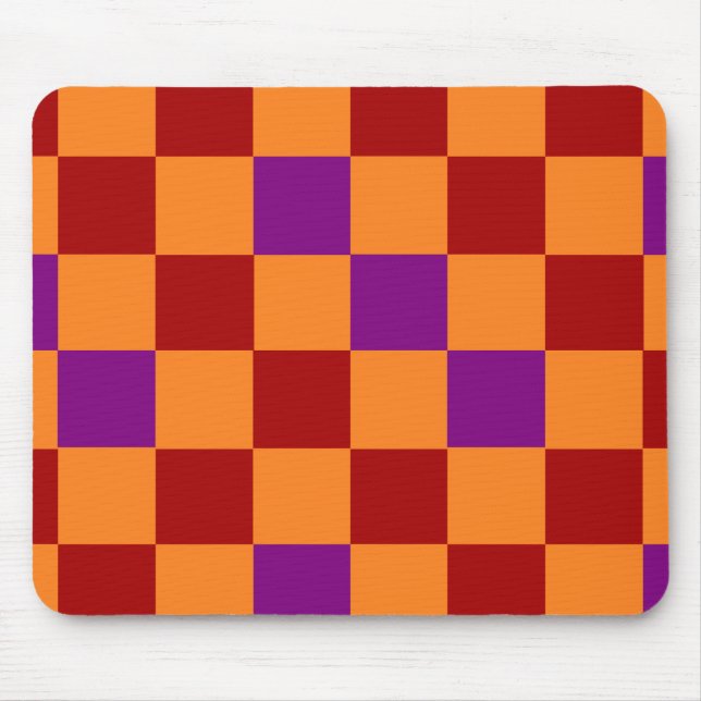 Mousepad Padrão Xadrez Vermelho Laranja Roxo Design  (Frente)