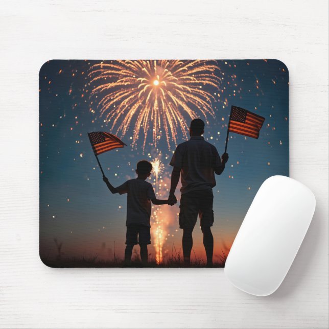 Mousepad Padre e Filho Segurando Bandeiras Americanas (Com mouse)