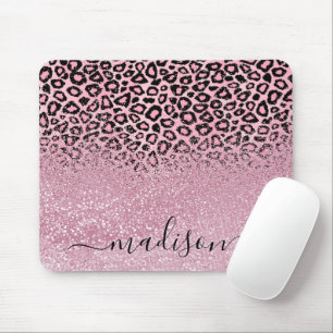 Mousepad Padrões de brilho rosa e leopardo - Personalizar