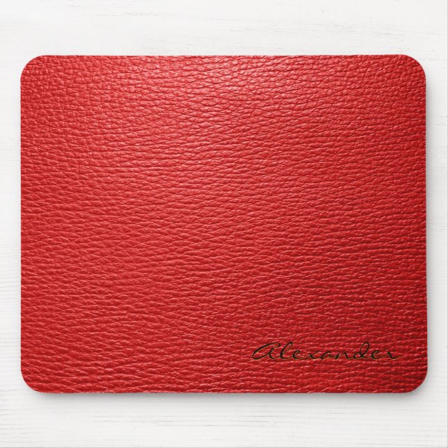 Mousepad Padrões de couro vermelho- Monograma personalizado (Frente)