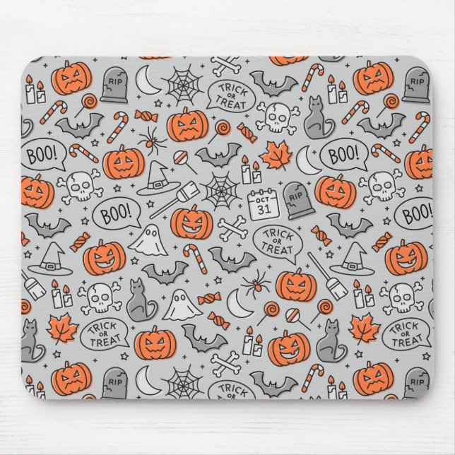 Mousepad Padrões de Doodle de Halloween para Crianças Bonit (Frente)