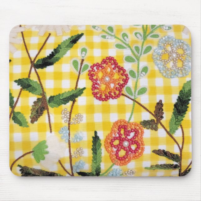 Mousepad Padrões De Flor De Cama Em Gingham (Frente)