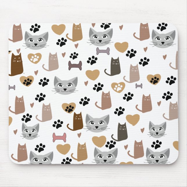 Mousepad Padrões de Impressões de gatos e patas e copas (Frente)