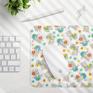 Mousepad Padrões De Lhamas, Llamas Cutas, Alpacas, Flores