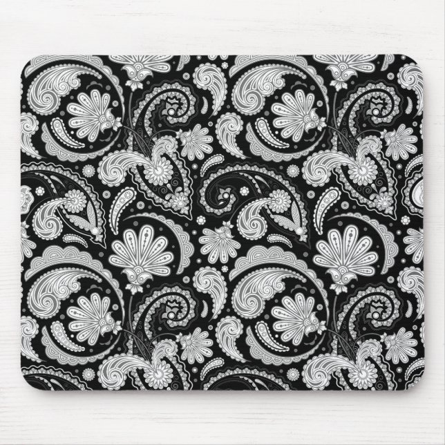 Mousepad Padrões de paisley preto branco-branco-cômoda (Frente)