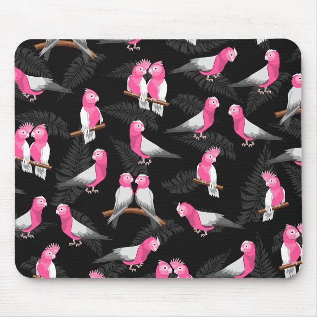 Mousepad Padrões de pássaros de cockatoas cor-de-rosa (Frente)