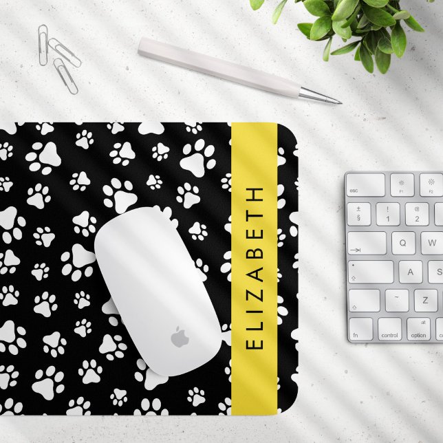 Mousepad Padrões de pata, patas de cão, preto e branco, seu (Criador carregado)
