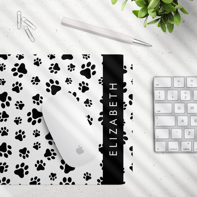Mousepad Padrões de pata, patas de cão, preto e branco, seu (Criador carregado)