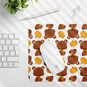 Mousepad Padrões De Ursos, Ursos Bonitos, Queda, Abóboras