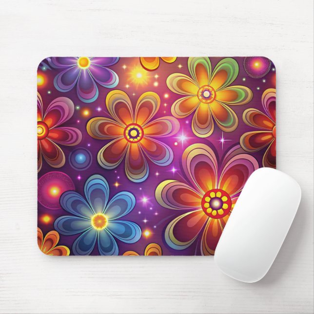 MOUSEPAD PADRÕES HIPPIES GROOVY LARANJA AMARELO ROXO (Com mouse)
