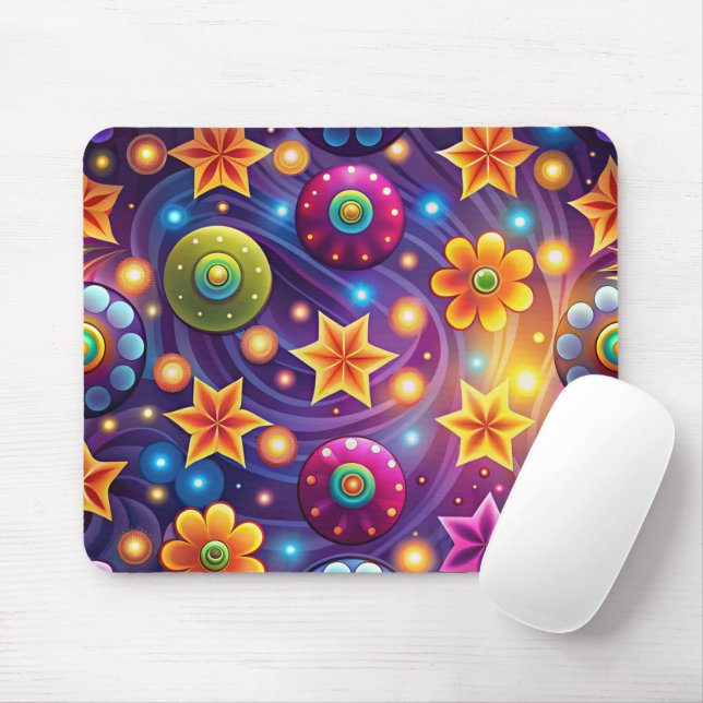 MOUSEPAD PADRÕES HIPPIES GROOVY LARANJA AMARELO ROXO (Com mouse)