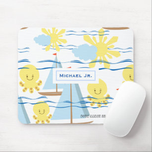 Mousepad Padrões para crianças ensolaradas, barco, polvo e 