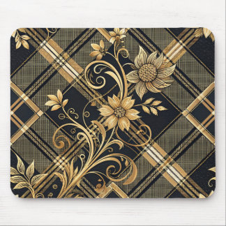 MOUSEPAD PADRÕES XADREZ PRETOS E DOURADOS ORNADOS
