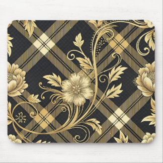 MOUSEPAD PADRÕES XADREZ PRETOS E DOURADOS ORNADOS
