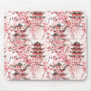 Mousepad Pagoda Chinesa Aquarela com Flores de Cereja (7)