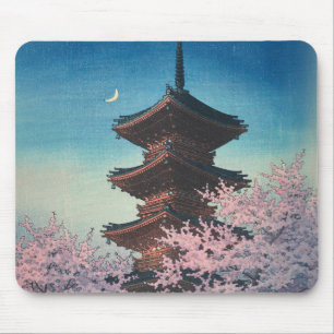 Mousepad Pagode de uma tarde de primavera em xilogravura ja