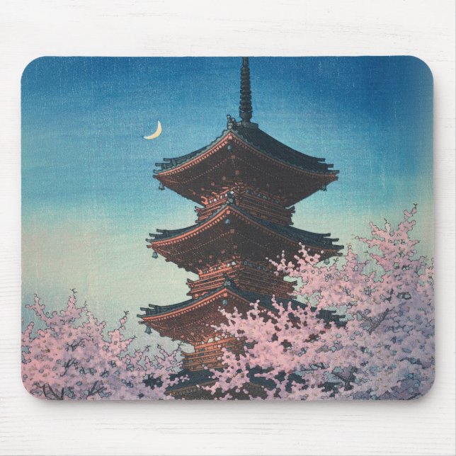 Mousepad Pagode de uma tarde de primavera em xilogravura ja (Frente)