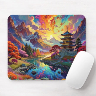 Mousepad Pagode e Paisagem Colorida