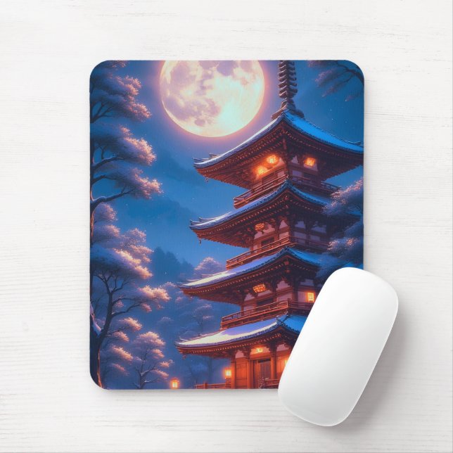 Mousepad Pagode Mística Sob o Céu Lunar (Com mouse)