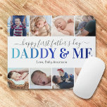 Mousepad Pai de fotos do primeiro Dia de os pais e eu<br><div class="desc">Pasta de mouse elegante com imagem do primeiro dia de os pais,  com o ditado bonito "pai e eu" em uma fonte azul gradiente,  6 fotos para você substituí-la pela sua própria,  e o nome dos filhos.</div>