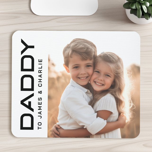 Mousepad Pai para crianças nomes dia de os pais de fotos (Daddy to kids names photo fathers day mouse pad)