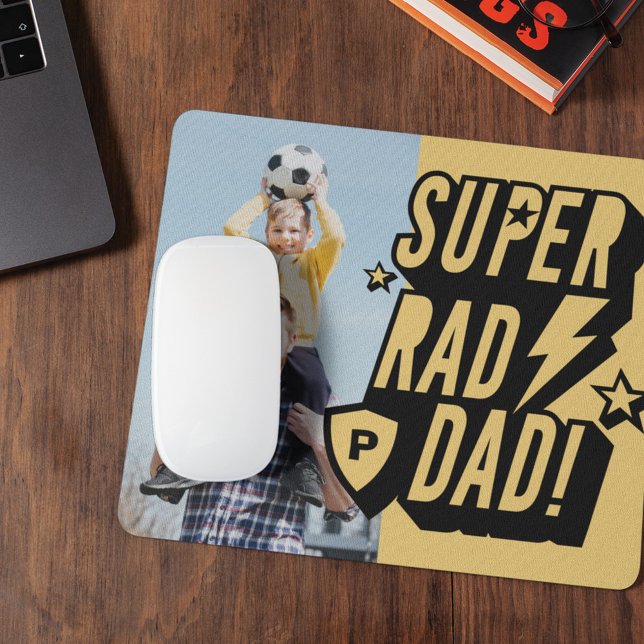 Mousepad Pai Super Rad Super Herói Monograma e Foto (Criador carregado)
