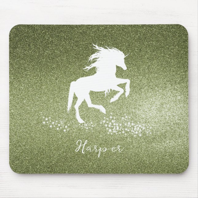 Mousepad Painel de Mouse Unicórnio Verde Glitter (Frente)