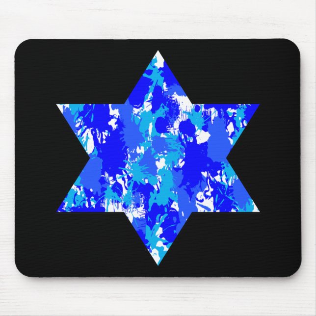 Mousepad Paint Splatter Blue Jewish Star (Frente)