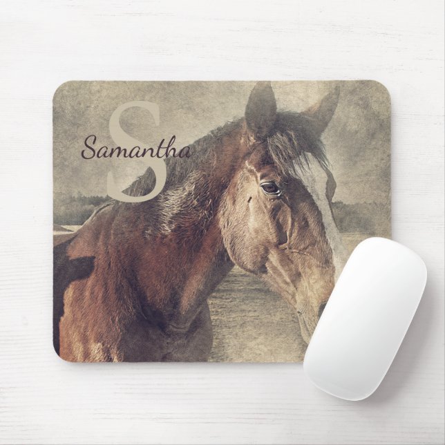 Mousepad País Russo Quarto Cavalo Monograma Nome Inicial (Com mouse)
