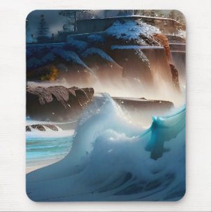 Mousepad Paisagem 1 das ondas do oceano frontal de praia