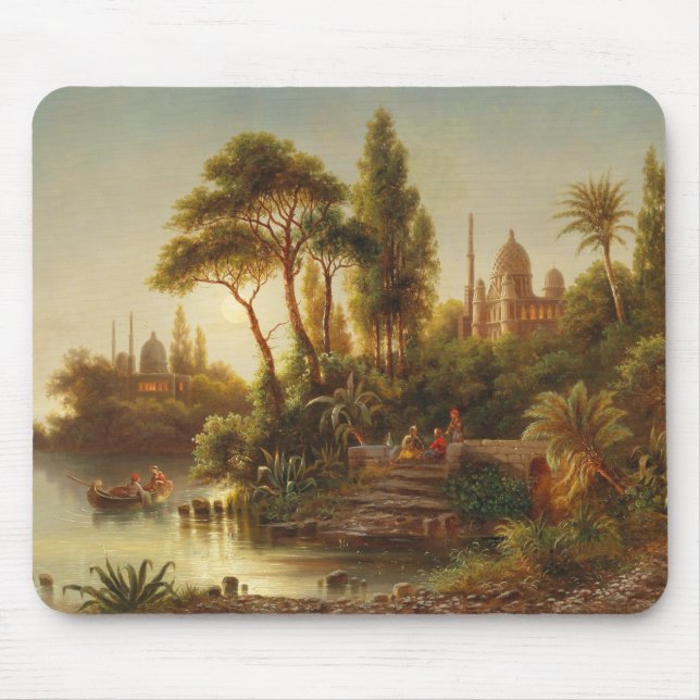 Mousepad Paisagem Asiática na Luz da Noite (Arte Sunset) (Frente)