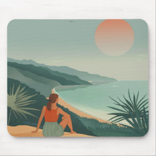 Mousepad Paisagem Boho Terracota Sage Baía Costeira Pôr do