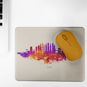 Mousepad Paisagem da Cidade de Nova York Aquarela em Branco