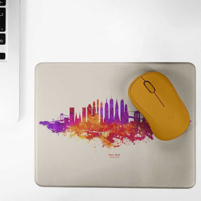 Mousepad Paisagem da Cidade de Nova York Aquarela em Branco (New York City Skyline Watercolor on White. Mouse Pad)