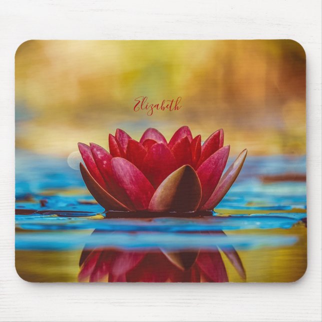 Mousepad Paisagem da Flor de Lotus Vermelha, Zen (Frente)
