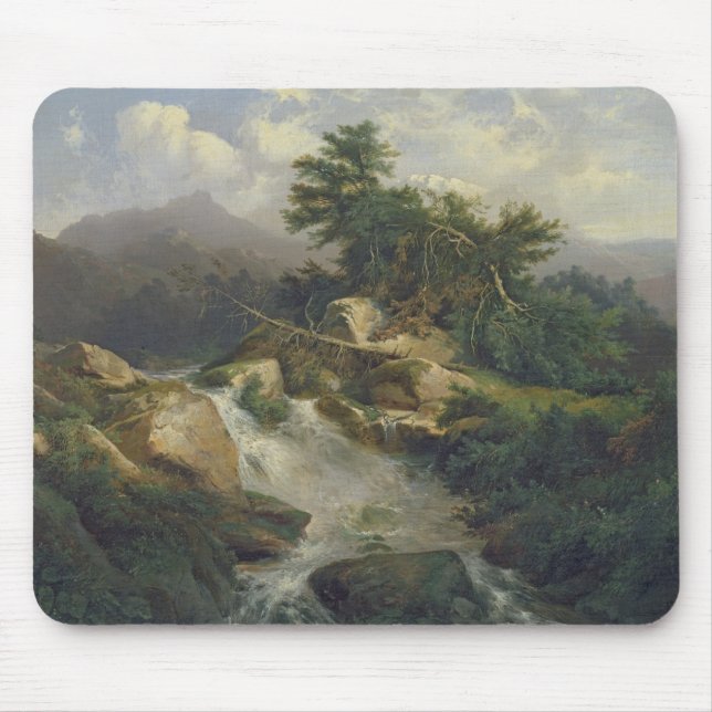 Mousepad Paisagem da floresta com cachoeira (Frente)