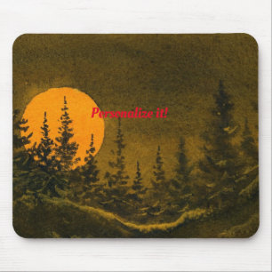 Mousepad Paisagem da noite do país; caçador ou lua cheia