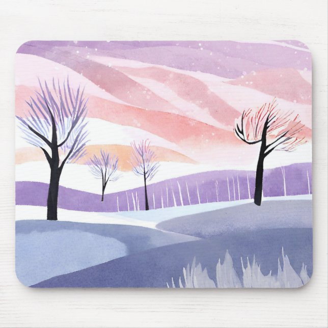 Mousepad Paisagem de Aquarela, Árvores e Pavimento do Sol (Frente)