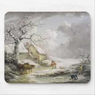 Mousepad Paisagem de inverno com Homens Neves Batendo uma M